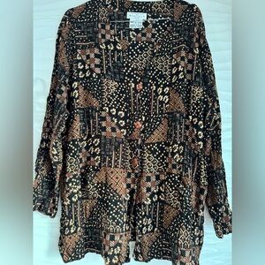 Vintage Black & Brown Patterned Button-Front Top
